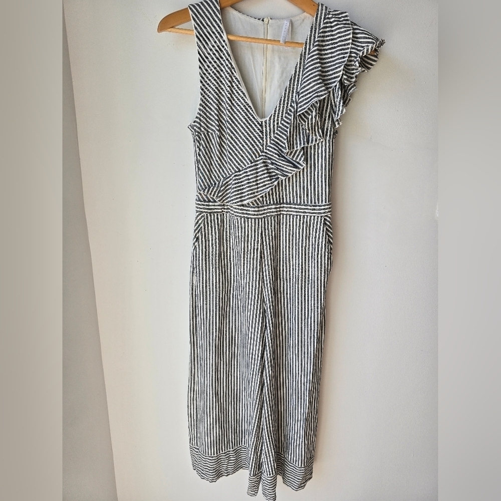 IMPERIAL ITALY White Black Stripes V Neck Jumpsuit Ankle Length Size S